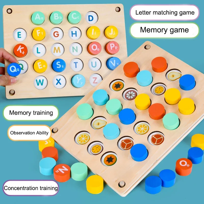 Education Aids Various Cartoon Cards Montessori  Wood Toys Letter pairing Memory Chess Multi-Play Learning Game Early