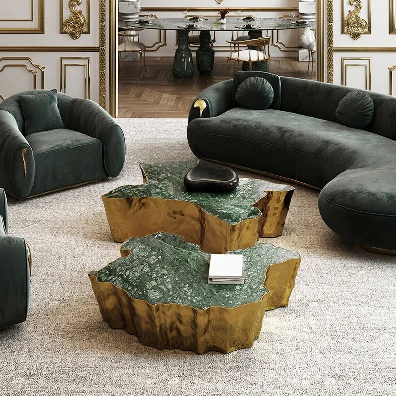 

Special-shaped coffee table stainless steel home villa living room high-end irregular marble