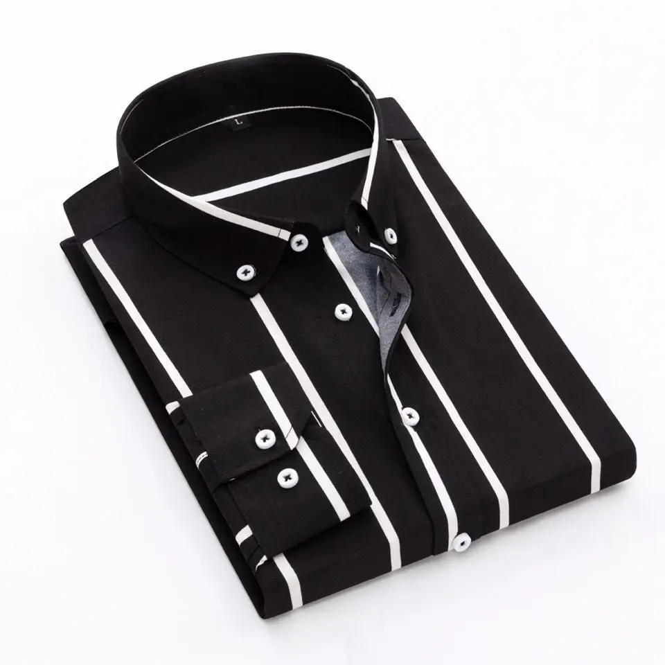 New Long SleeveThin Striped Korean Slim Fashion Shirts Boys Simplicity Trend Buttons Turn-down Collar Blouse Men's Clothing Tops