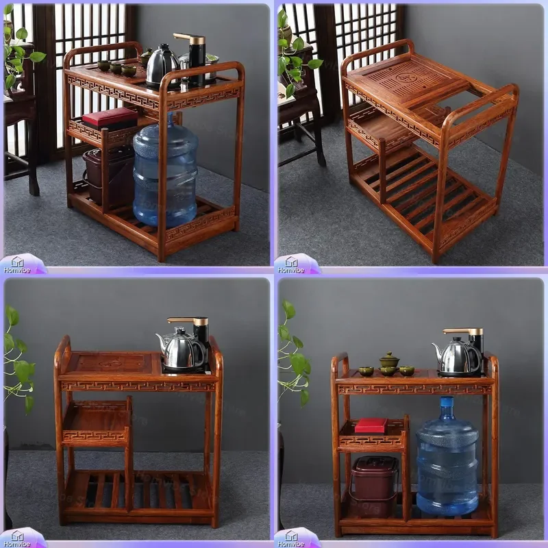 for Hedgehog Red Sandalwood Tea Table with Induction Cooker Solid Wood Tea Tray Water Wheel Universal Wheels Household Tea