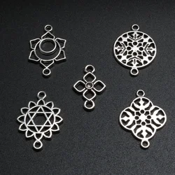 50pcs Silver Plated Flower of Life Double Hole Connectors Retro Earrings Bracelet Accessories DIY Charm Jewelry Crafts Making