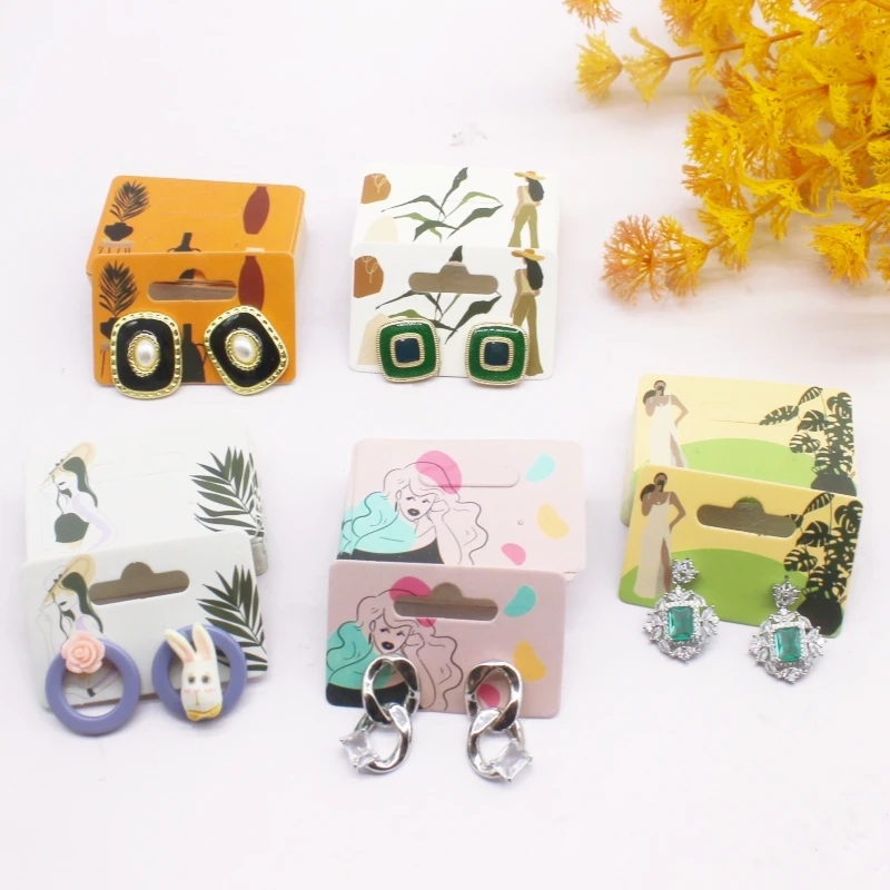 100 pcs 5.5x3.5cm new luxury brand jewelry pearl powder paper display earring cards, earring packaging label cards