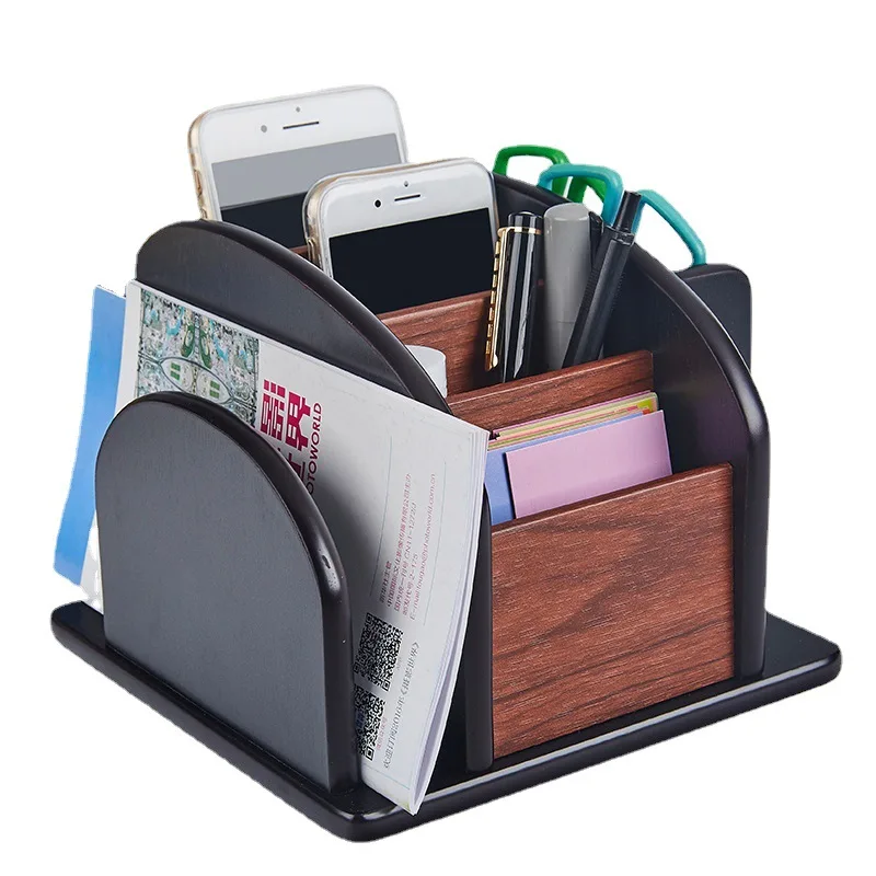 Multi-purpose Desktop Remote Control Storage Box Office Wooden Desktop Item Storage Pen Holder Stationery Holder
