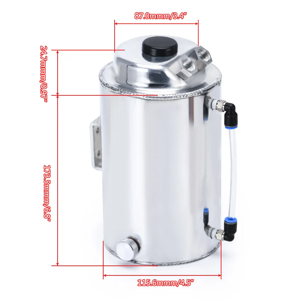 LIZHI RACING - 2L 2 LITRE ALUMINIUM POLISHED ROUND OIL CATCH CAN TANK WITH BREATHER FILTER LZ-TK01