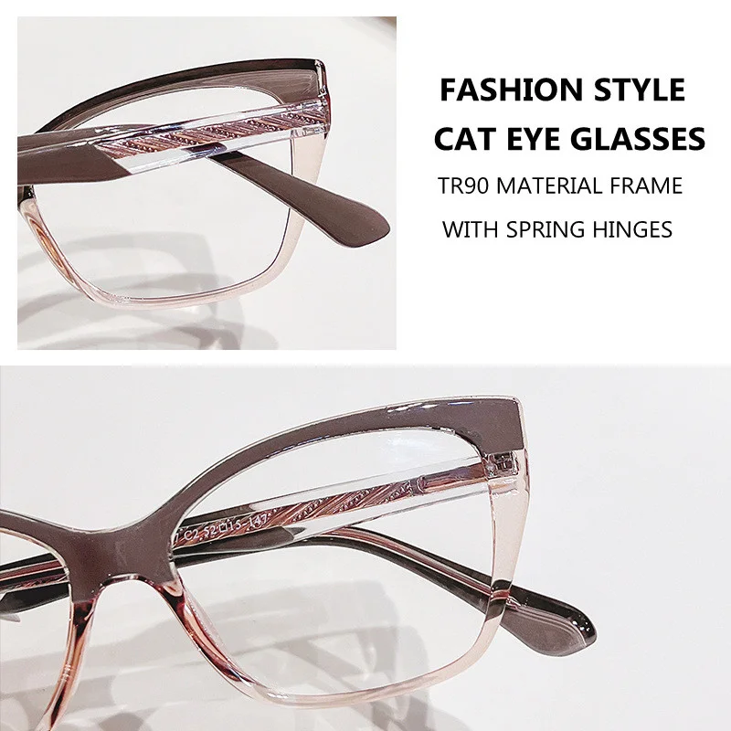 Women Cat Eye Fashion Eyeglasses Elegant Durable Spring Hinge Flexible Glasses Gradient Clear Glasses Myopia Reading Glasses