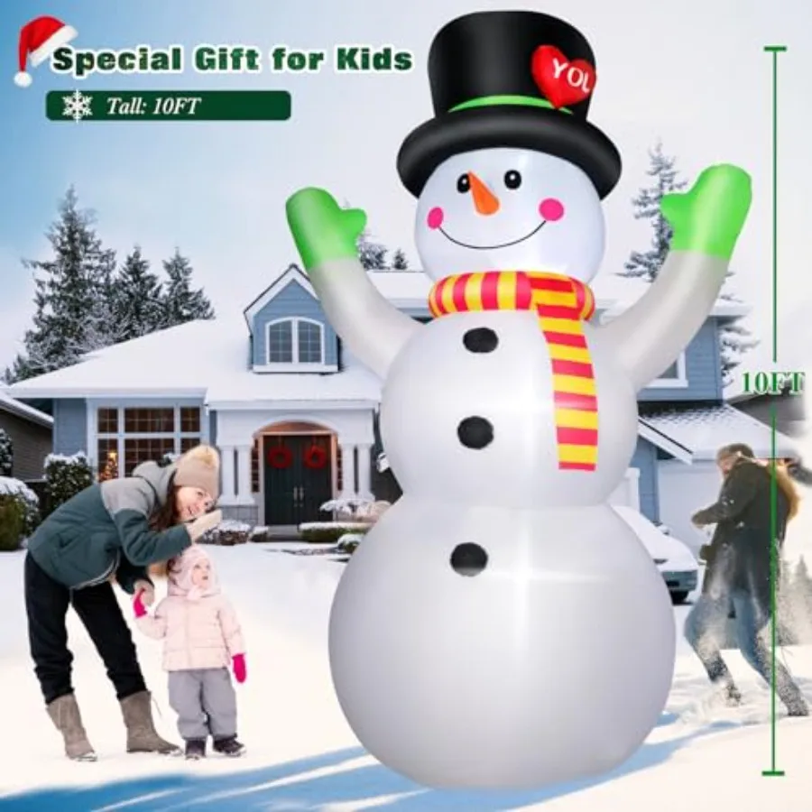 10 FT Christmas Inflatables Snowman Outdoor Yard Decorations, Giant Blow Up Snowman, Built-in Bright LED Lights, Huge Xmas Blow - view 2