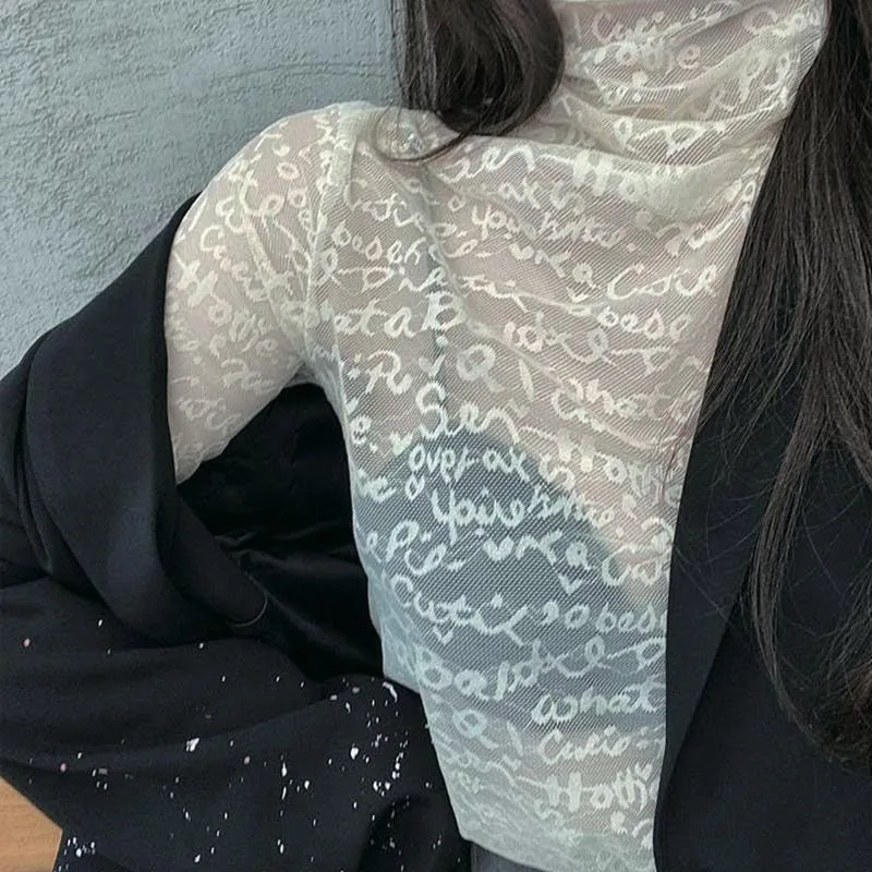 Women's Clothing Half-high Collar Lace Shirt Slim Fit Undershirt New Tees Slimming Versatile Autumn and Winter Top Inner Layer