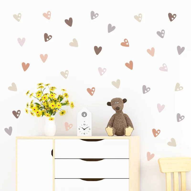 New 36pcs Heart Shape Trendy Boho Style Wall Stickers Bohemian Wall Decals for Living Room Bedroom Nursery Room Kids Room Home D