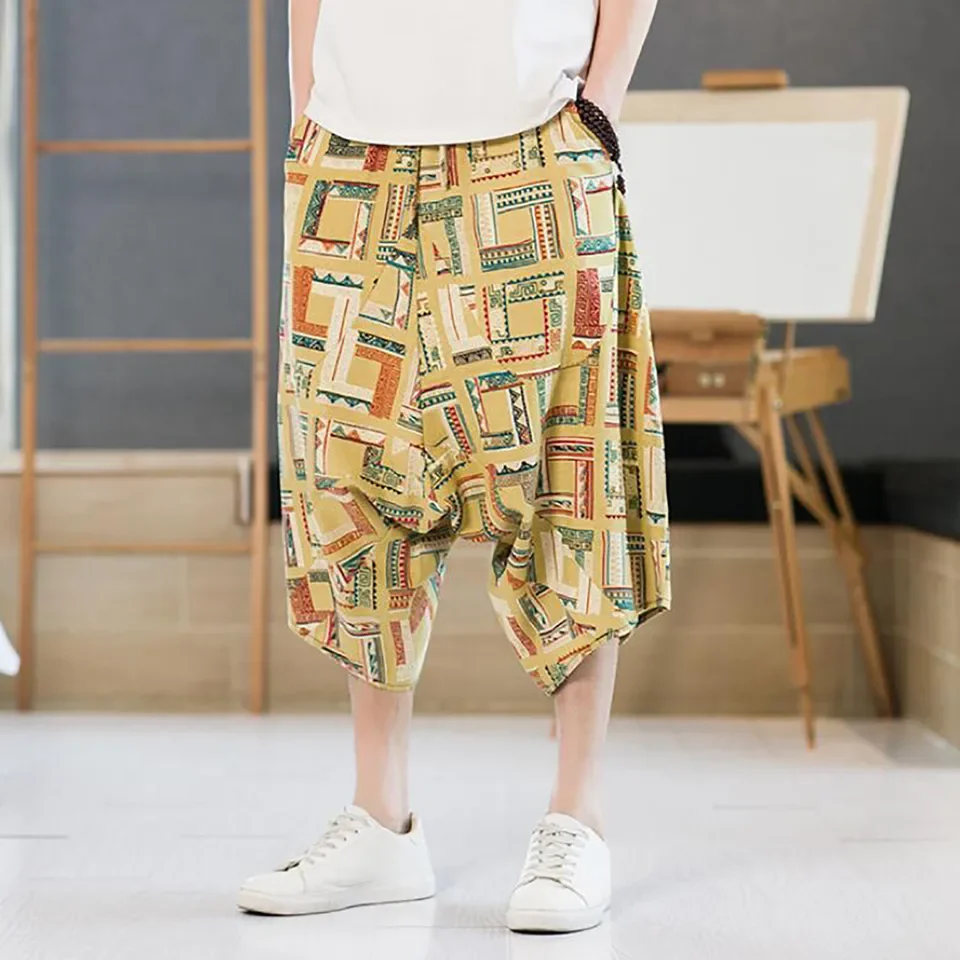 Men Swim Trunks Quick Dry Shorts Men Cotton Capri Pants Baggy Harem Pants Drawstring Yoga Beach Pants Traje De BañO Hombre