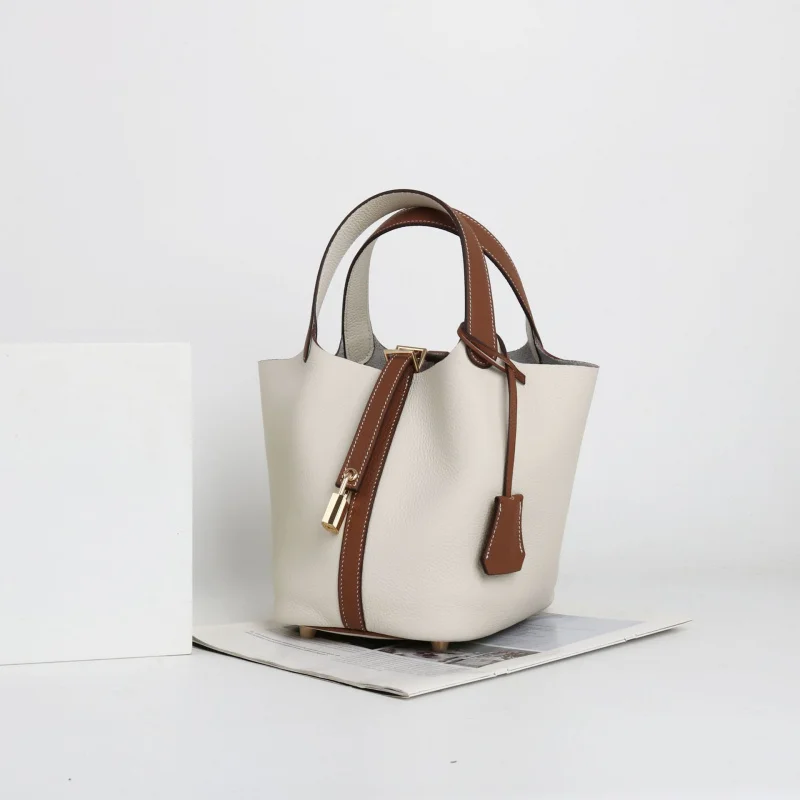 

"Basket Bag" (Market Tote) - Top-Grain Cowhide Women's Handbag, High-End Commuter Versatile Tote, Genuine Leather Bucket Bag.