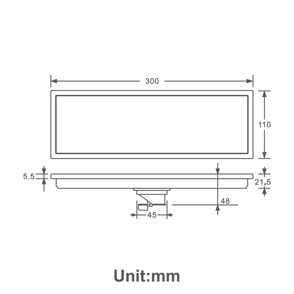 Stainless Steel 304 Black Spray Paint 300X110MM Rectangular Floor Drains Bathroom Renovation Accessories Concealed Installation