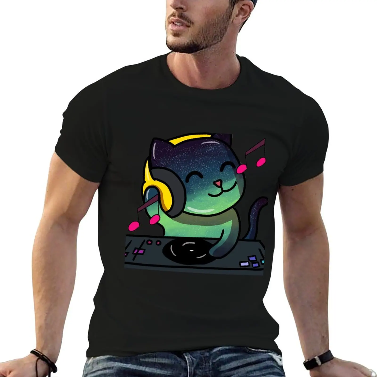 

Space Cat is a DJ T-Shirt man graphic t shirt black cotton t-shirt plain for man package T-Shirt