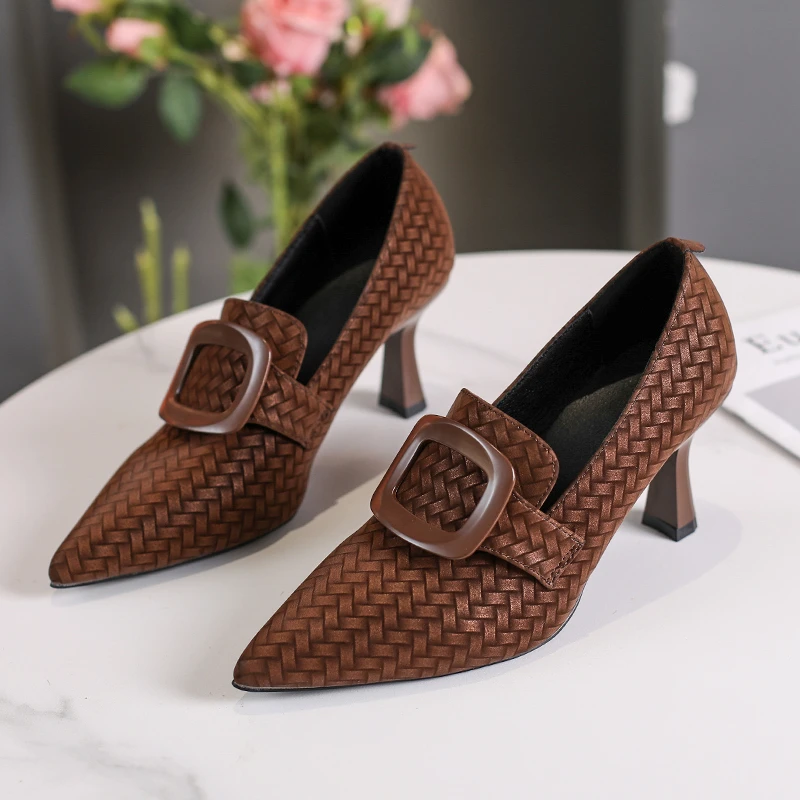 

Модная женская обувь без шнуровки на высоком каблуке с острым носком для офисной вечеринки, дышащие туфли-лодочки на тонком каблуке с пряжкой и ремешком, повседневная обувь на каблуке