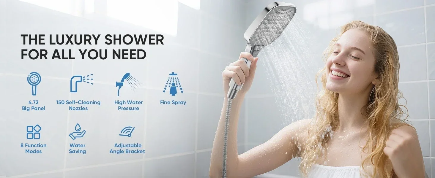 Verstellbarer Hochleistungs-Filterduschkopf-Set, Wassersparende Regendusche mit Großem Durchfluss, Badezimmer-Zubehör – Detail 4