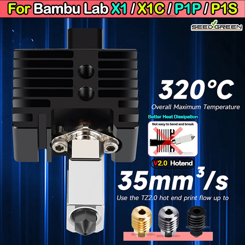 Bambu Lab Hotend Upgrade TZ 2.0 Version Bi Metal Fit Bamboo X1 X1C X1E P1P P1S hotend Thermistor Brass Copper Hardened nozzles