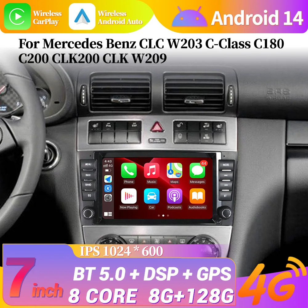 For Mercedes Benz CLC W203 C-Class C180 C200 CLK200 CLK W209 Wireless Android Carplay Multimedia Navigatio 2Din Head Unit Screen