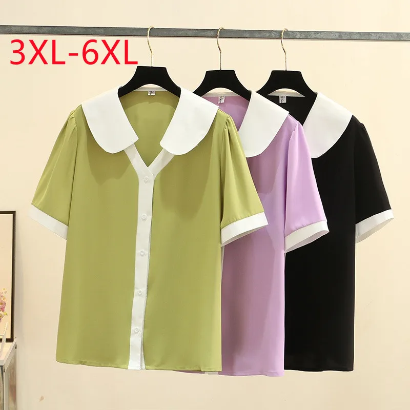 

Large women's new summer loose short sleeve Lapel Shirt Green Plus Size short sleeve top 3XL 4XL 5XL 6xl