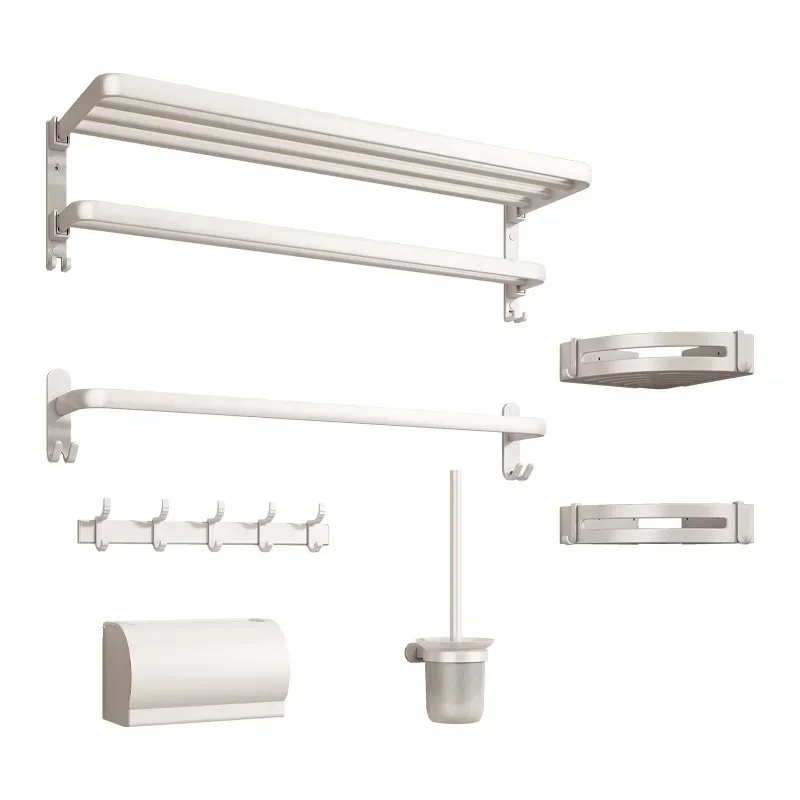 White towel rack perforated free space aluminum storage rack bathroom towel rack pole bathroom bathroom hardware accessories