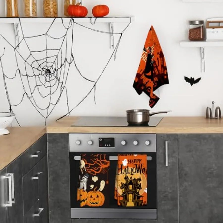 اليقطين شبح هالوين مناشف المطبخ 6 قطعة بو هالوين مناشف الأطباق ماصة خدعة أو علاج منشفة اليد الديكور مجموعة ل H