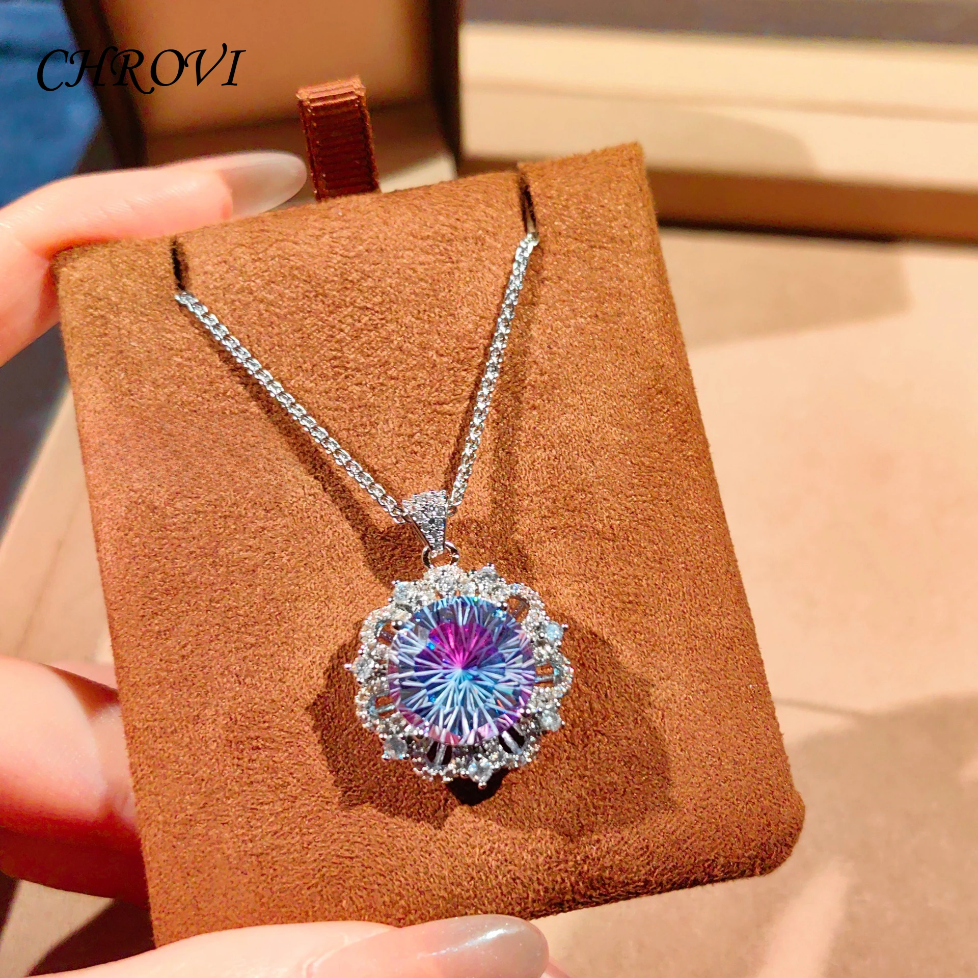Luxuriöse 925 Sterling Silber Sonnenblumen-Feuerwerk-Schliff Halskette mit Edelstein-Schlüsselbeinkette für Damen Choker-Halskette – Detail 8