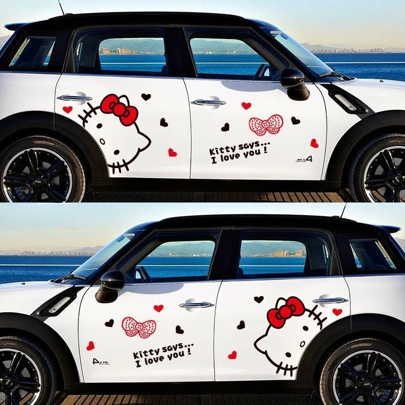

Набор наклеек Hello Kitty для автомобиля, полный комплект наклеек на кузов, милые мультяшные автонаклейки, водонепроницаемые наклейки на боковые части автомобиля