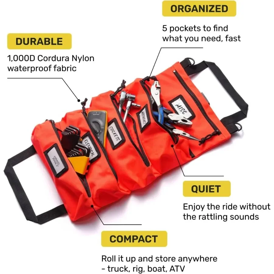 حقيبة - تصميم قابل للطي مكون من 5 جيوب لهواة الميكانيكا الكهربائيين - قماش متين مقاوم للماء مع سحاب YKK