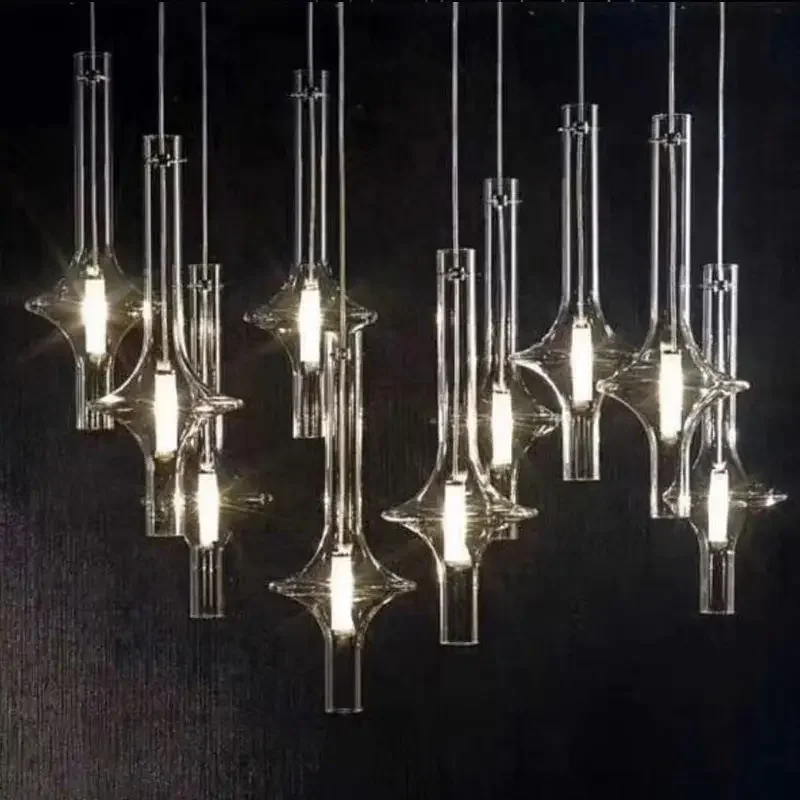 Modern minimalist glass tube chandelier Nordic long tube lamp restaurant attic bedroom home decor lighting for living room