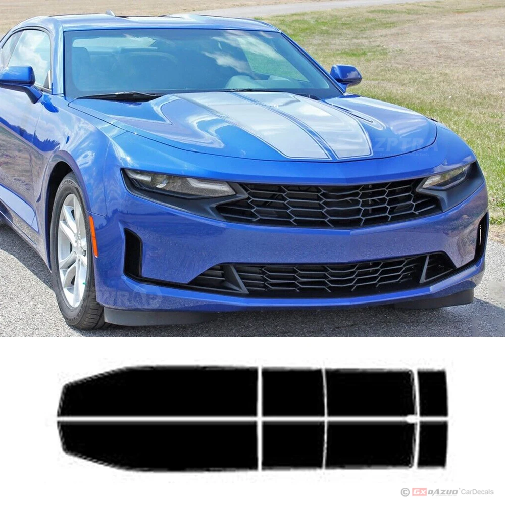 2019-2023 For Chevy Camaro Racing Stripes Hood Trunk and Optional Spoiler Decals REV SPORT PIN Outline Graphics Sticker Kit