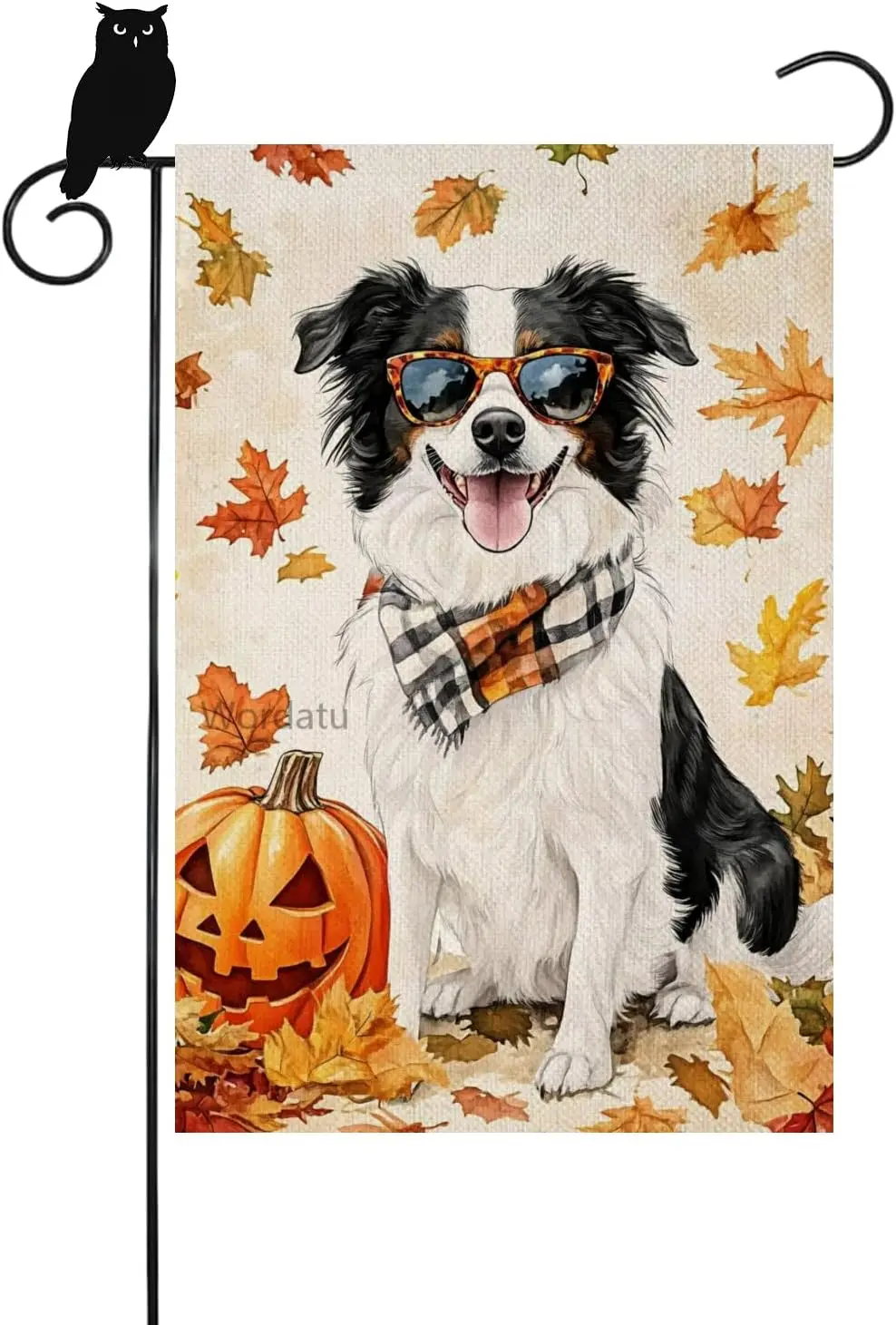 Border Collie Garden Flag Hello Fall, Sunglasses,Maple leaves and pumpkins, Double Sided Autumn Welcome Yard Flag 12x18 Inch UUX
