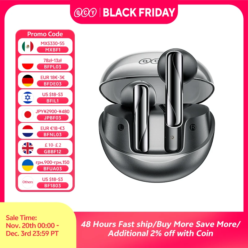 QCY AilyBuds-auriculares inalámbricos con Bluetooth 5,3, cascos TWS semiintrauditivos para videojuegos, 4 micrófonos, ENC, Control táctil