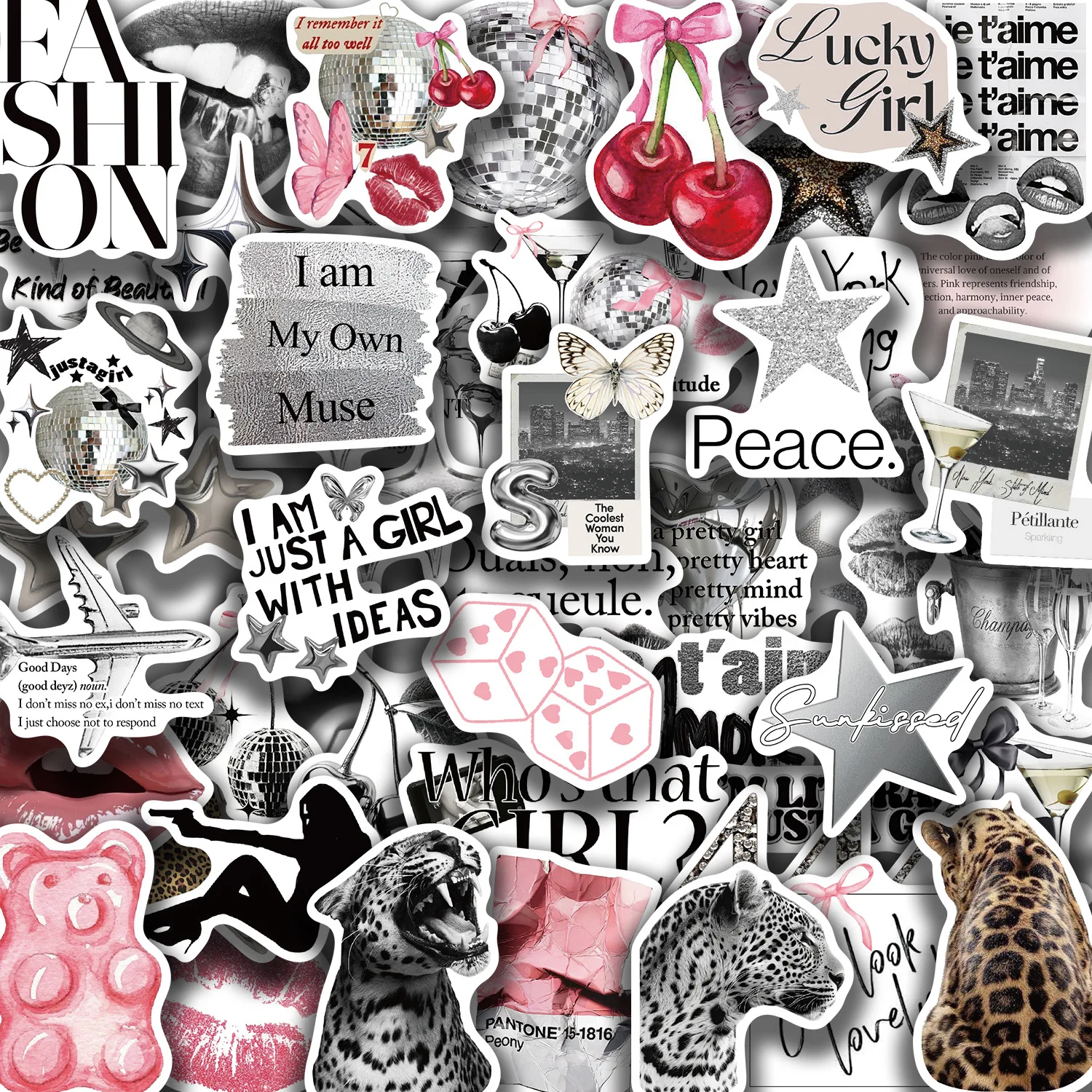 

Silver Lucky Girl Graffiti Stickers Pack Decals Art Prints for Phone Case Laptop Water Bottle Trendy DIY Girls Decor Accessory