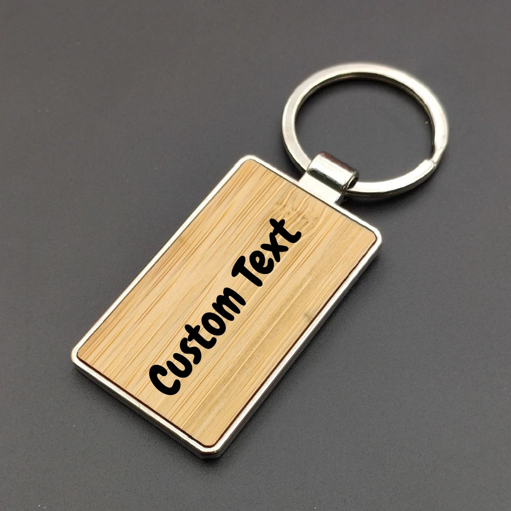 Custom Wooden Keychain Laser Engraved Fashion DIY Bag Car Rectangular Circular Keyring Handmake Men Women Metal Accessory Gift