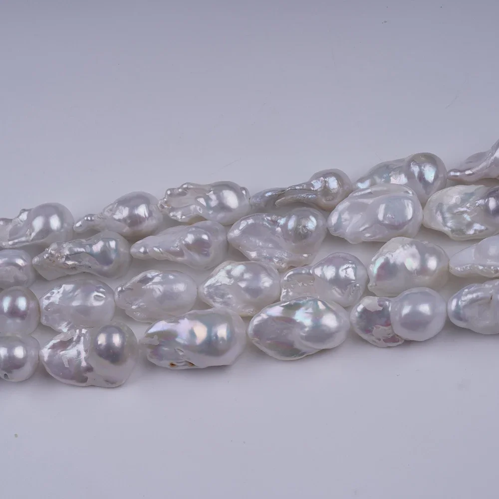 13-18mm White Baroque Fireball Shape Cultured Freshwater Pearl Strands For Jewelry Making