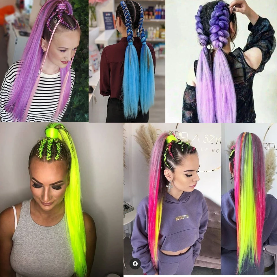 LUPU Synthetic Straight Hair Ponytail With Elastic Rubber Band Colorful Braiding Hair Extensions For Women Girls Party Christmas