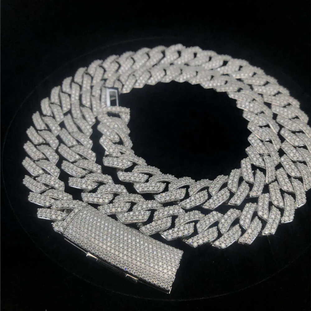 15mm Fine Hip Hop Jewelry d Color Moissanite Diamond Men Cuban Necklace 925 Sterling Silver Flawless Link Chain.