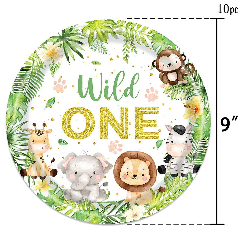 10 ospiti Animali della giungla Tema Stoviglie usa e getta Wild One Piatti Tovaglioli Safari Happy Baby 1st Birthday Party Decor