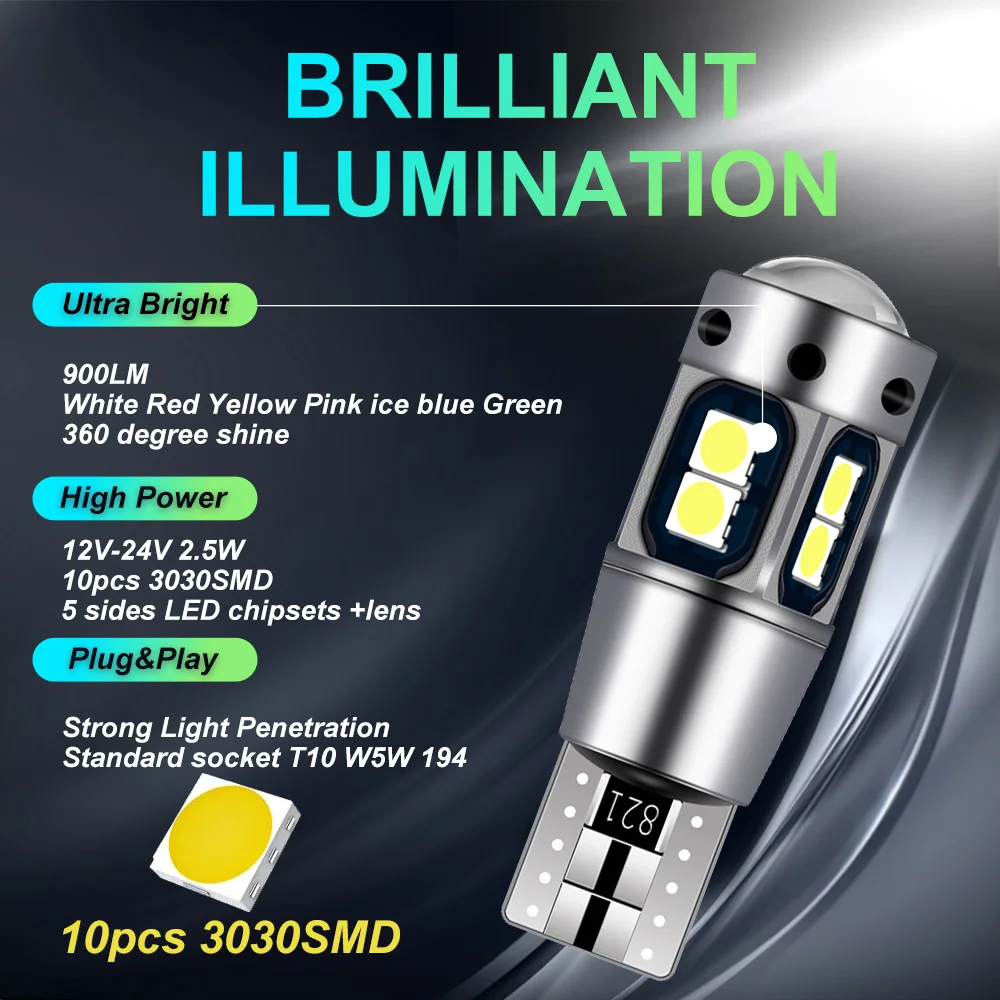 2/4 adet Car T10 LED Canbus ampuller beyaz buz mavi için araç İç kubbe ışık gövde lambası park işıkları hata ücretsiz 12V