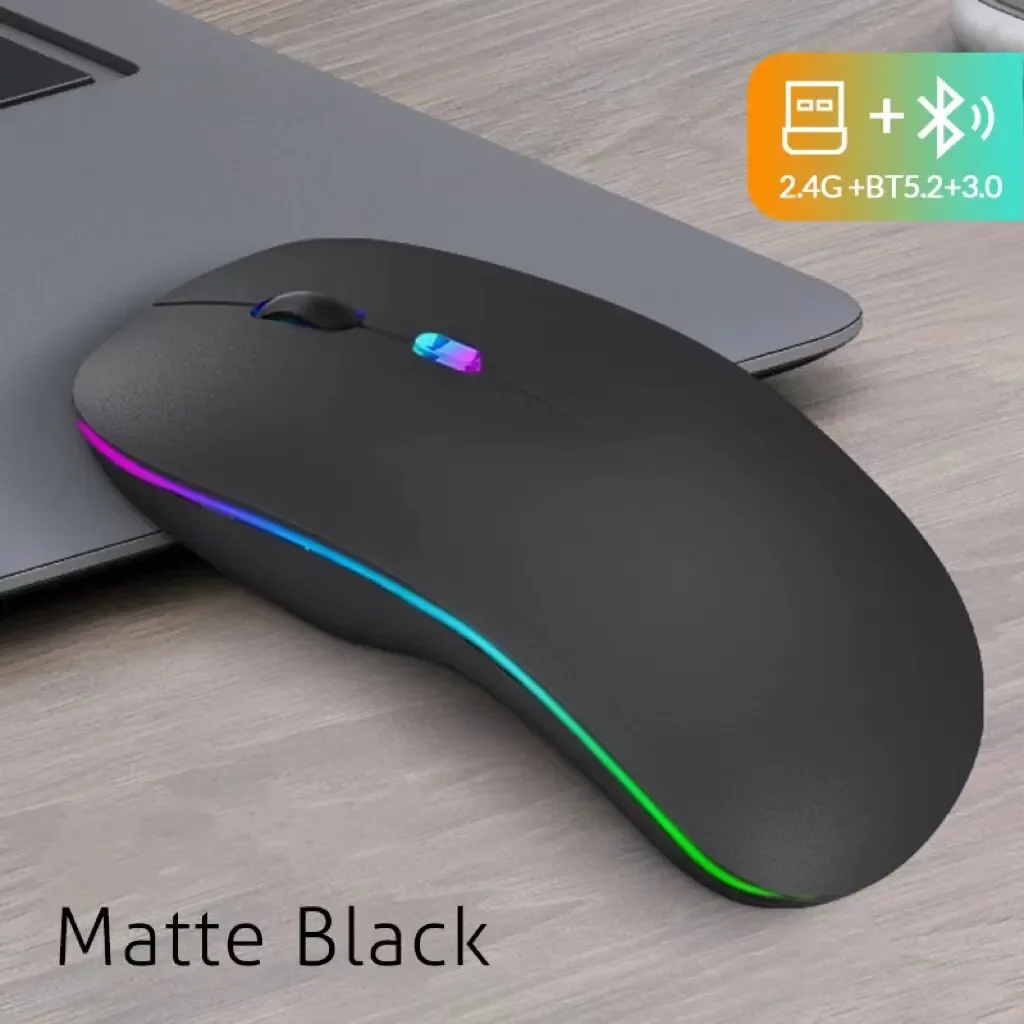 

Mouse Rechargeable Bluetooth Wireless Mouse with 2.4GHz USB RGB 1600DPI Mouse for Computer Laptop Tablet PC Macbook Gaming