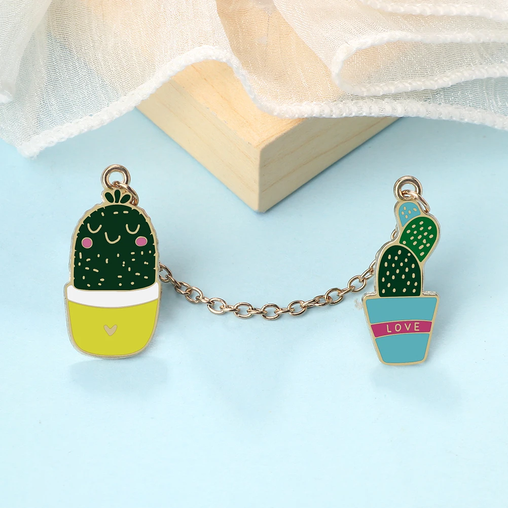 Cartoon Cactus Enamel Pins Cute Natural Plants Relax Mind Accessories Brooch Fashion Alloy Chain Badges Jewelry Girls Kids Gifts