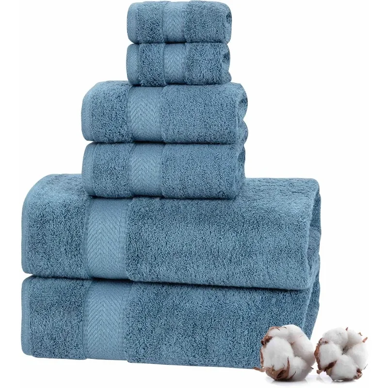 

100% Turkish Cotton 6 Pcs Luxury Bath Towels for Bathroom, Soft & Absorbent Bathroom Towels Set (2 Bath Towels, 2 Hand Towels