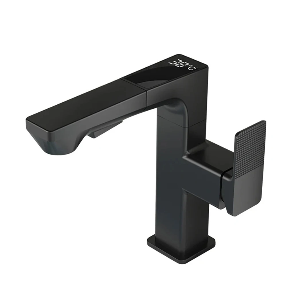 Sophisticated Metal Bathroom Faucet With Thermostatic Control And Convenient Pull Out Mechanism For Ease Of Use