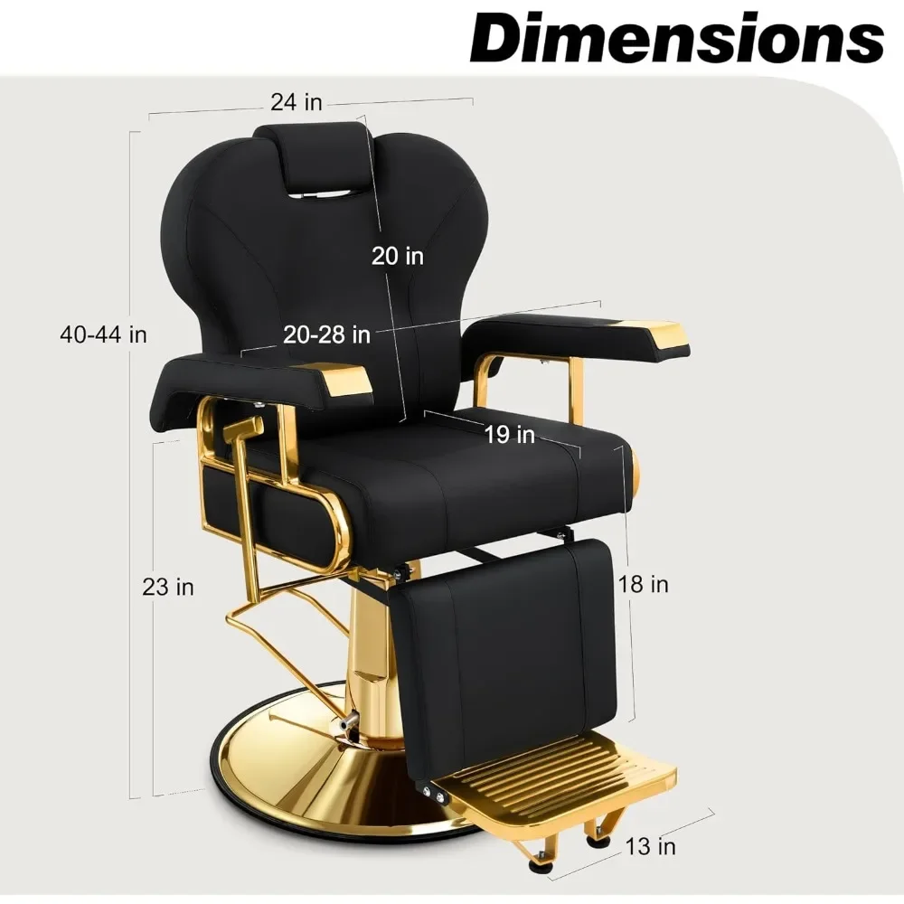 Silla de barbero reclinable profesional con reposacabezas extraíble, elegante Silla de salón de oro negro con marco de acero resistente