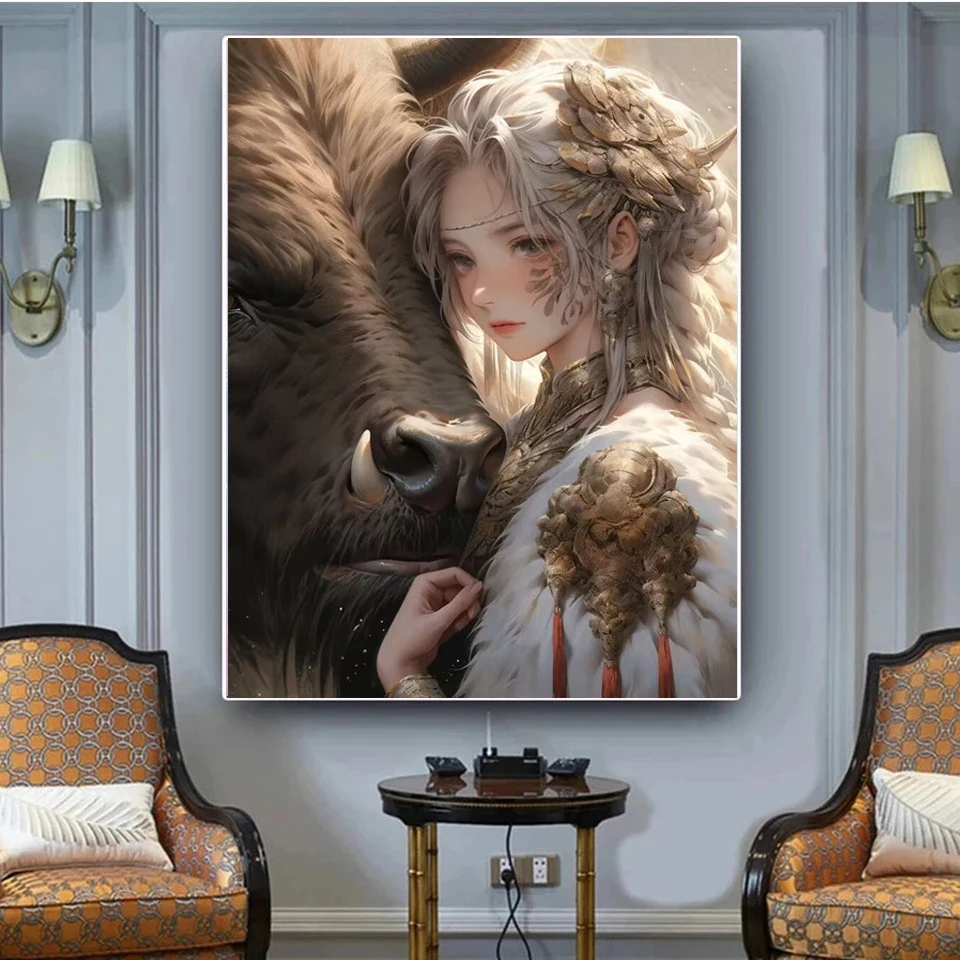 5D DIY Diamond Painting Cross Stitch Full Diamond Embroidery Girl and Cow Pictures Home Decoration Hand Painted Gift V478