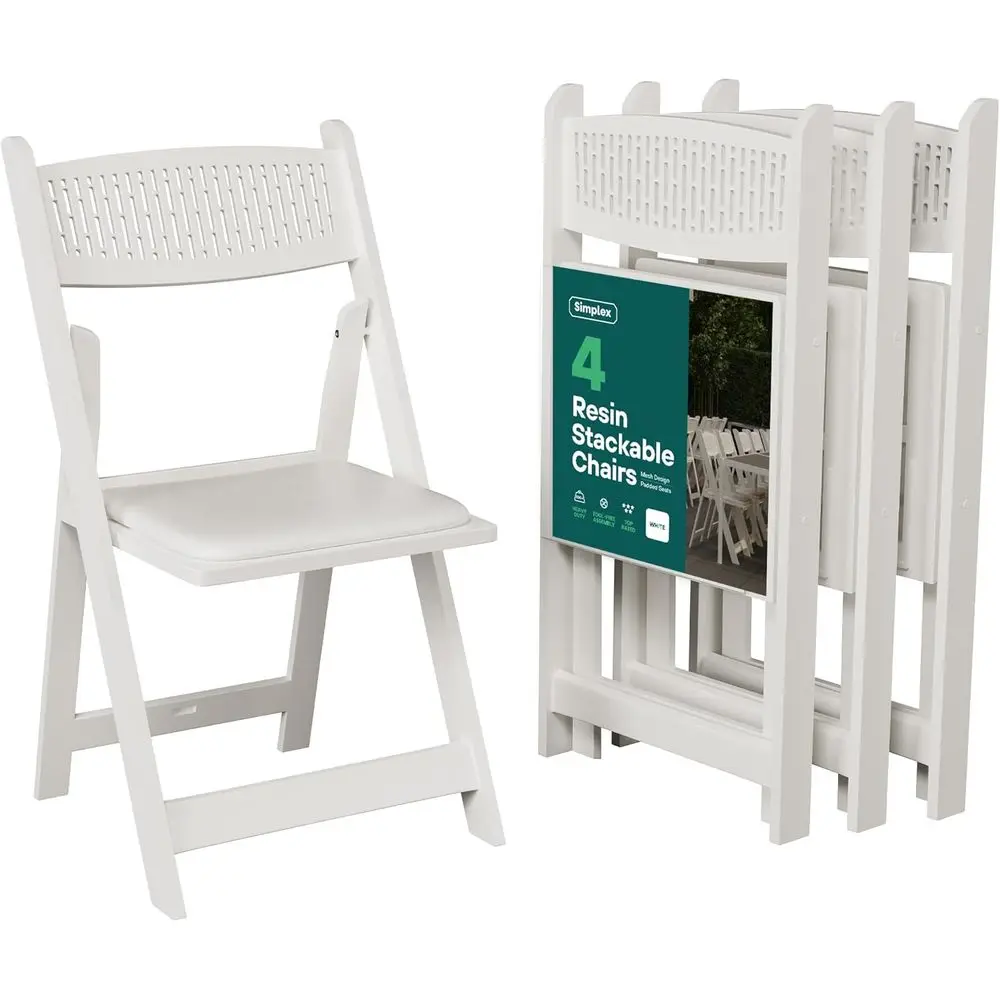 Stackable Padded Seat & Mesh Back Chairs, Indoor/Outdoor, Lightweight, 800 lbs Capacity, 4-Pack
