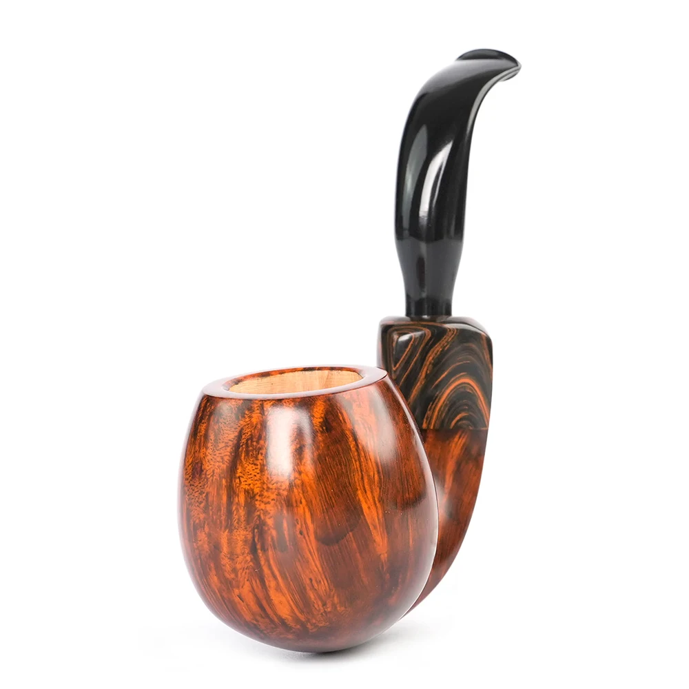 Hungarian big curved pipe handmade briar pipe Cumberland pipe mouth handmade vulcanized rubber pipe mouth curved handle egg pipe