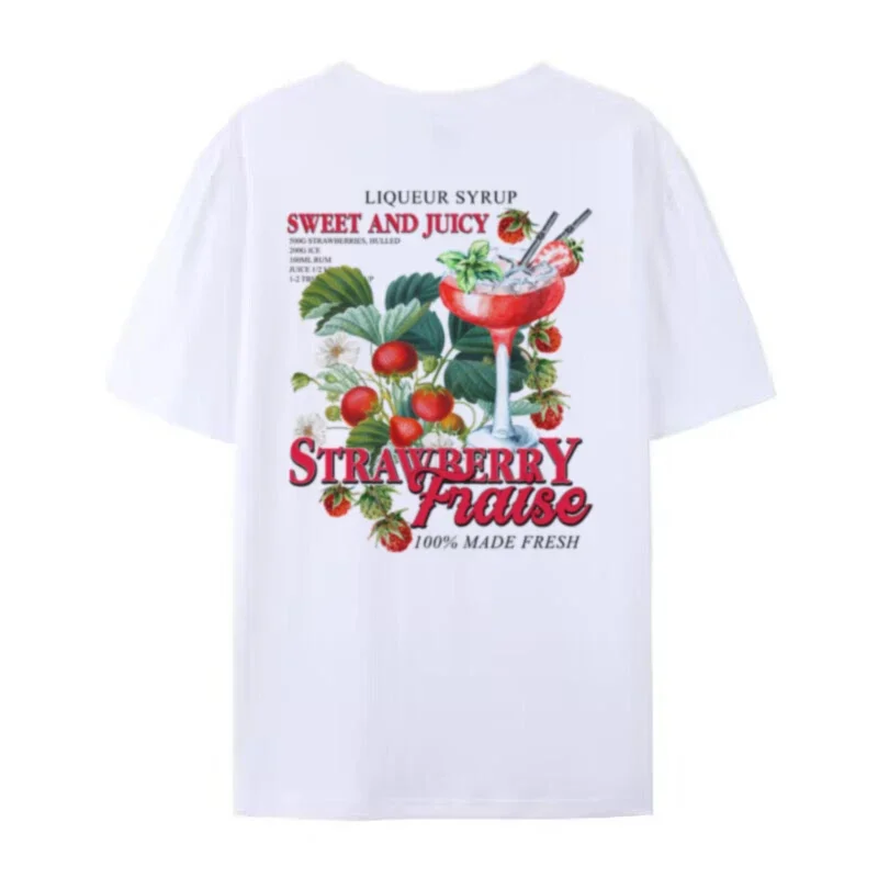 Strawberry Retro Streetwear Top Women Vintage Aesthetic Fruit T-Shirts Cocktail Drink Shirt Unisex Oversized Cottagecore Clothes