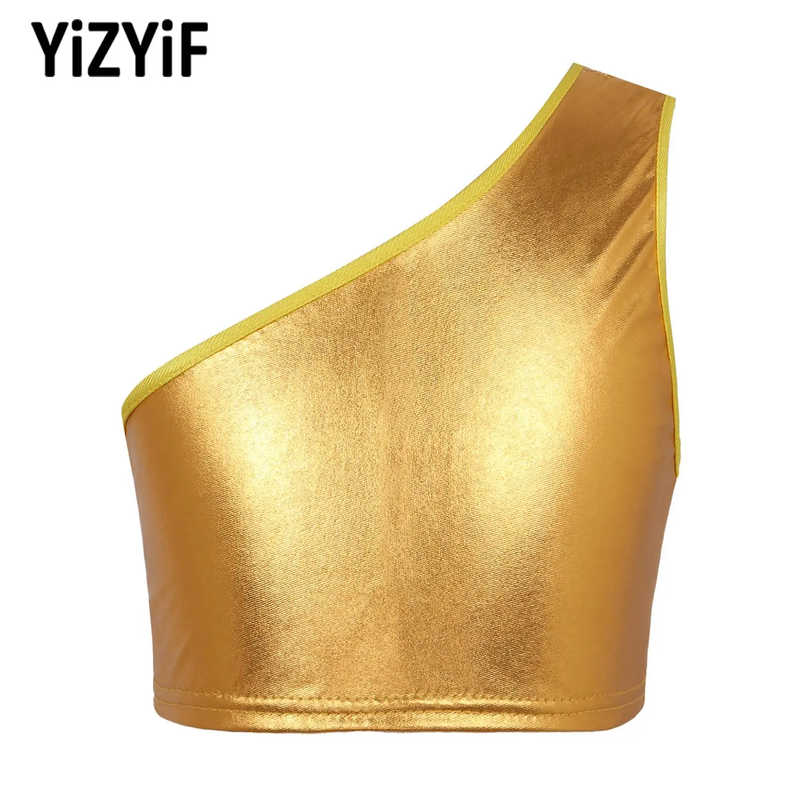 

New Kids Girls Boys Single Shoulder Jazz Moden Dance Vest Costume Slant Shoulder Sleeveless Crop Vest Performance Tops Dancewear