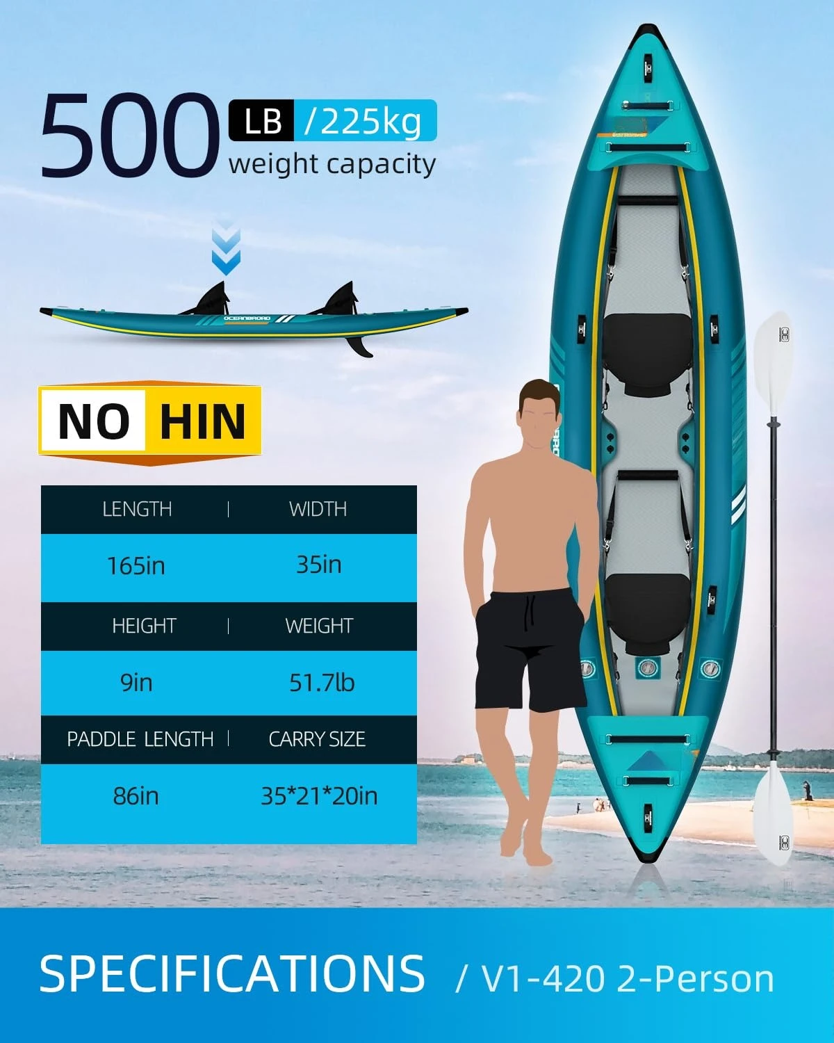 Inflatable Sit-in Kayak(NO HIN), 1 Person/2 Person Touring Kayak, Customized