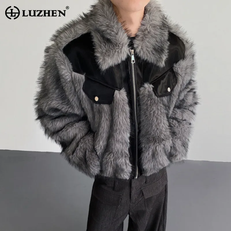 LUZHEN 2025 Winter New Color Contrast Patchwork Design Faux Fur Warm Jacket Men Fashion High Quality Imitation Mink Coat JY5115