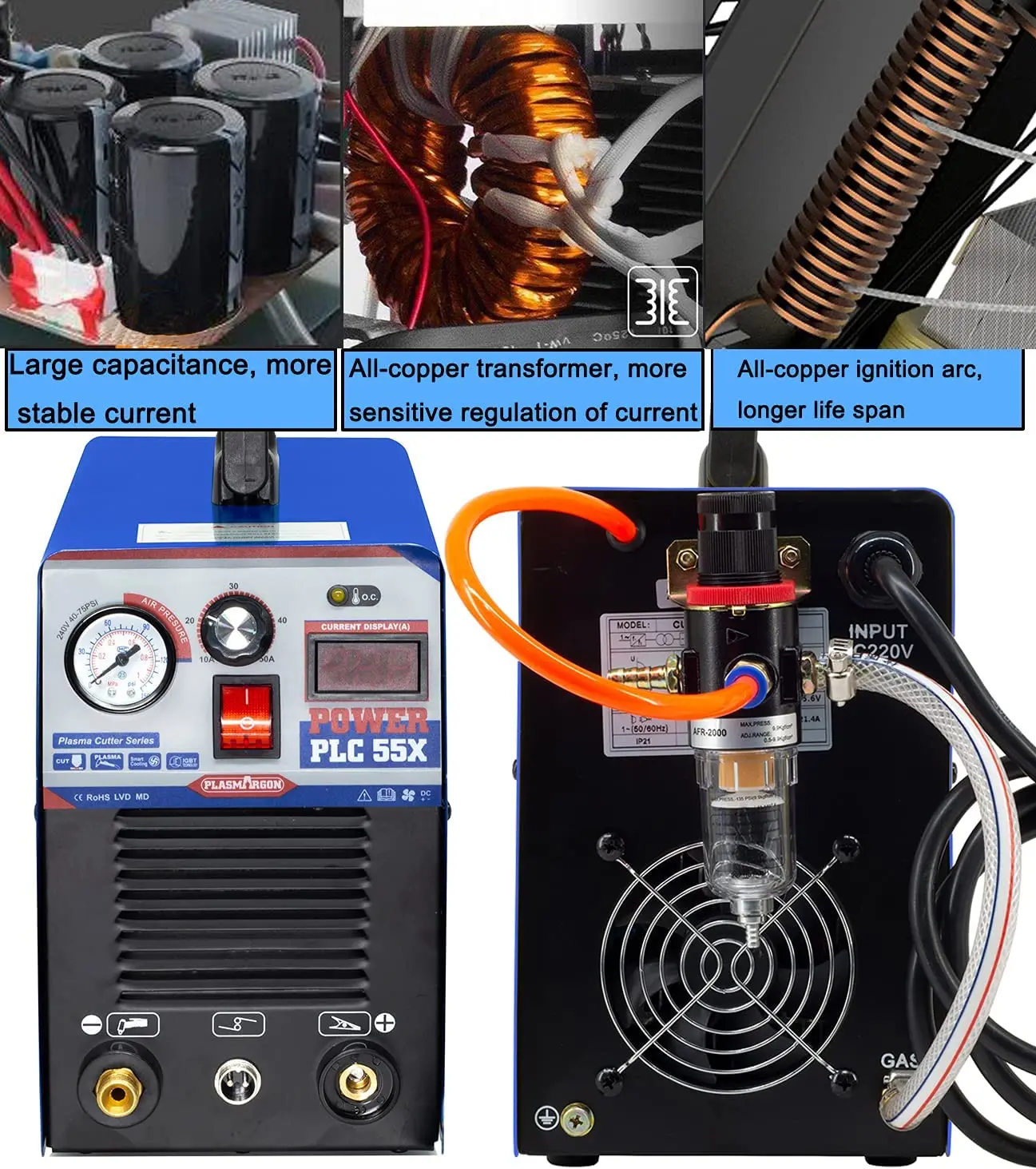 IGBT Plasmasnijder PLC55 50A Niet-hoogfrequente DC-omvormer Elektrische digitale luchtplasmasnijmachine 220V 1/2 inch Schoon